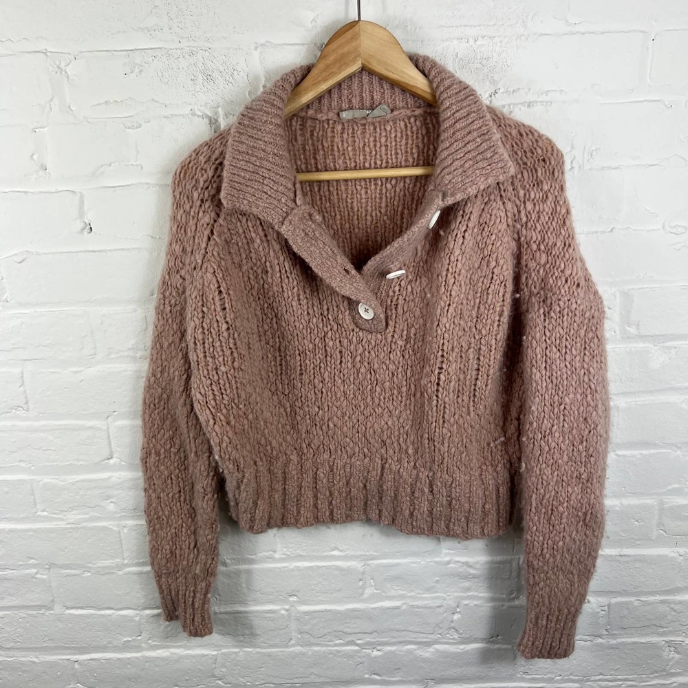 Everlane Women's Front Button Detail Pullover Sweater Long Sleeves Tan Size S
